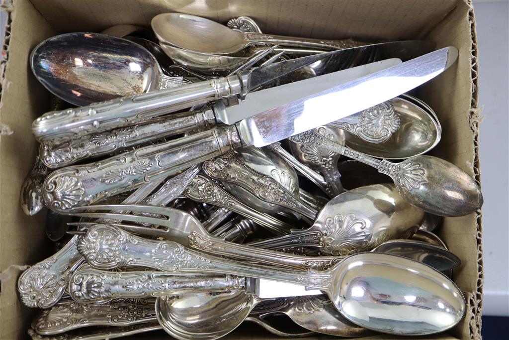 An Edwardian part canteen of silver Queens pattern double struck flatware by Jacques & Bartholomew,